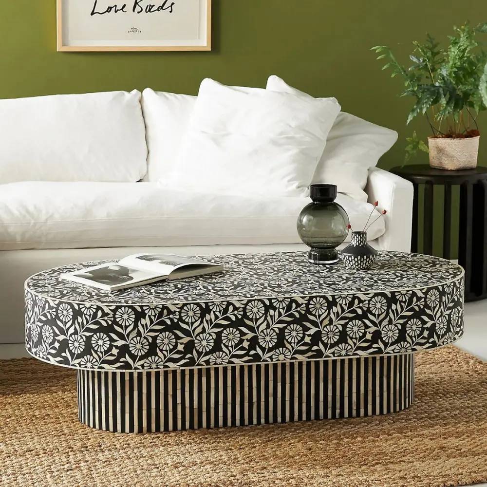 Inlay Jordan Oval Shape Coffee Table - sunflower