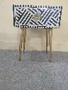 Inlay Bedside Table with Gold Legs - Chevron