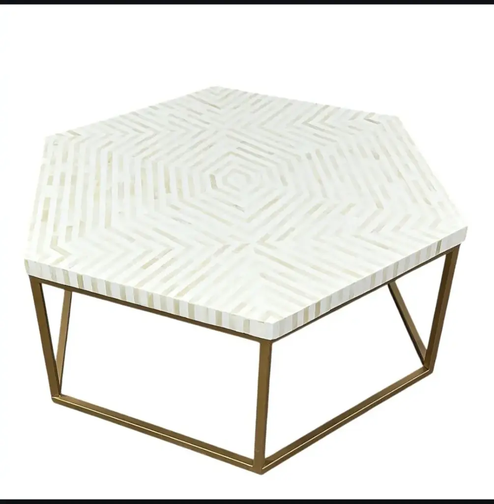 Bone Inlay Haxagon Cofee Table- with metal stand