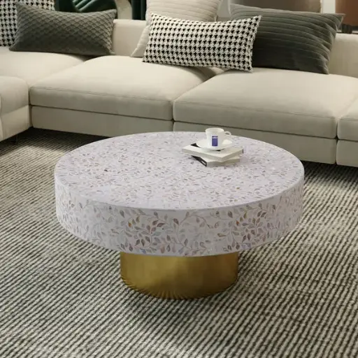 Mother of Pearl Round White Coffee Table