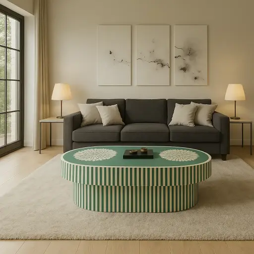 Noir Striped Oval Coffee Table