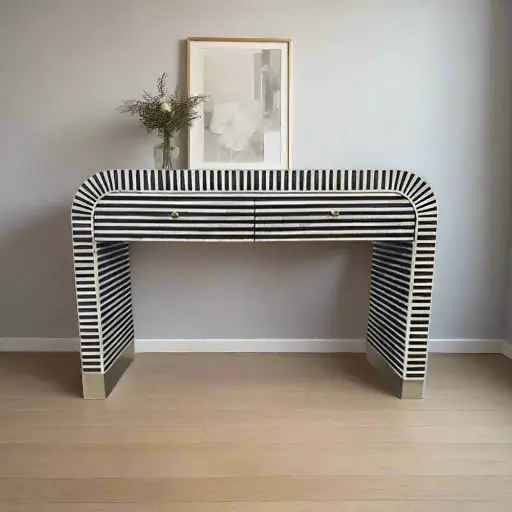 Bone Inlay Optical Design 2 Drawers Console Table - Waterfall