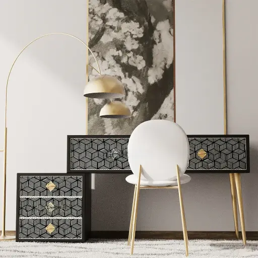 Inlay Vanity Console Table - Geometric Floral