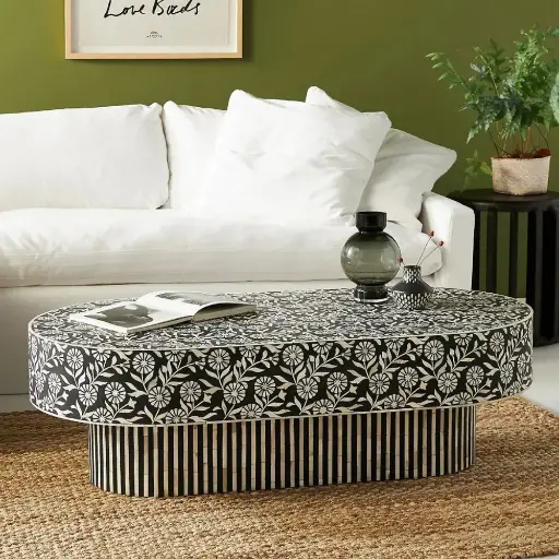 Inlay Jordan Oval Shape Coffee Table - sunflower