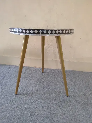 Inlay Round Side Table with Three Gold Legs- Targua